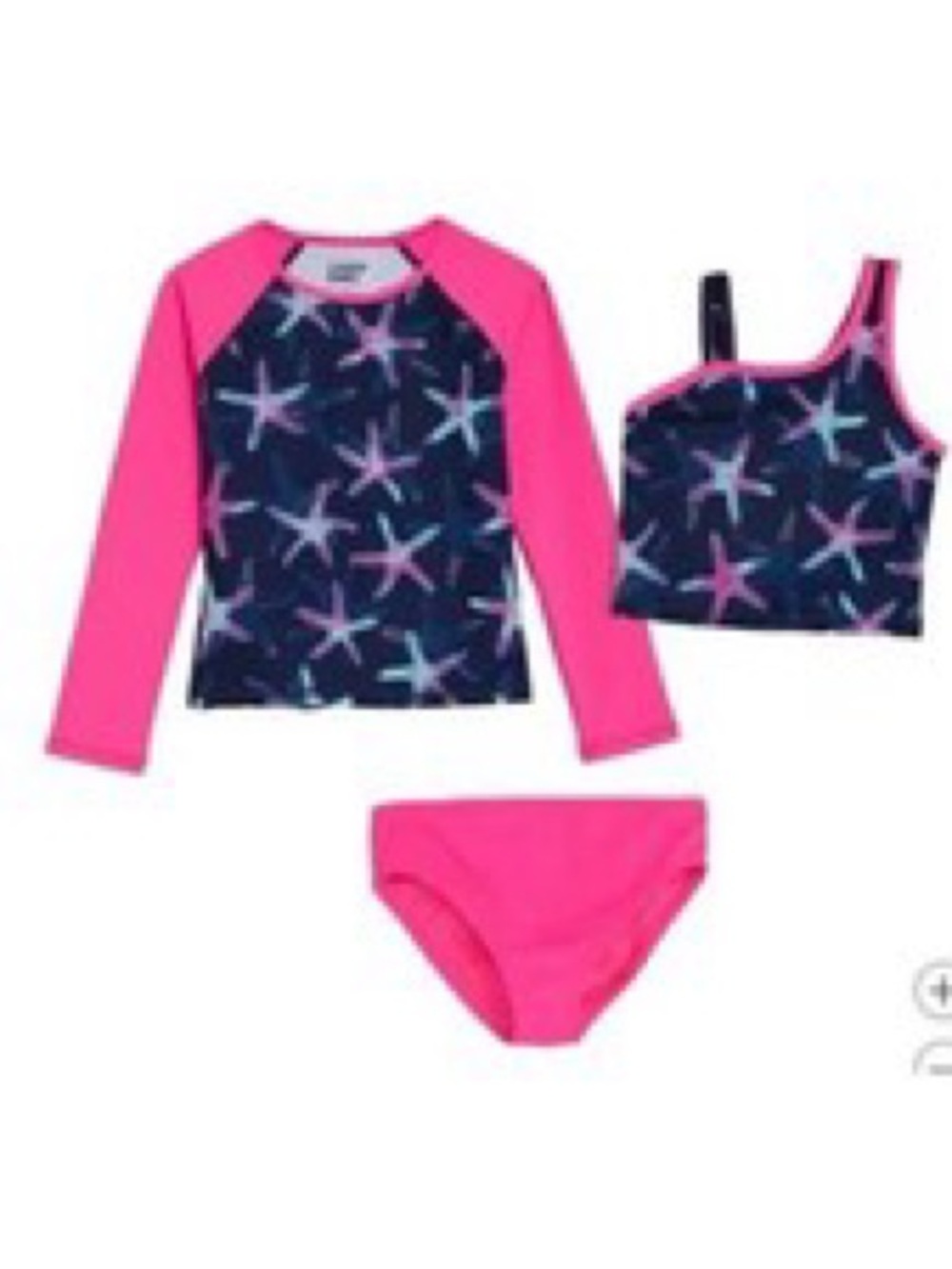 Lands' End Girls 3-Piece Swim Set; Rashguard, Tankini Top, Bikini
